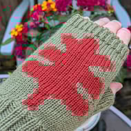 Leaf Cut-Out Wool Knit Fingerless Gloves