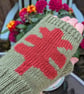 Knitted Autumn Leaf Fingerless Gloves, Olive Green & Rust Wrist Warmers - Image 1