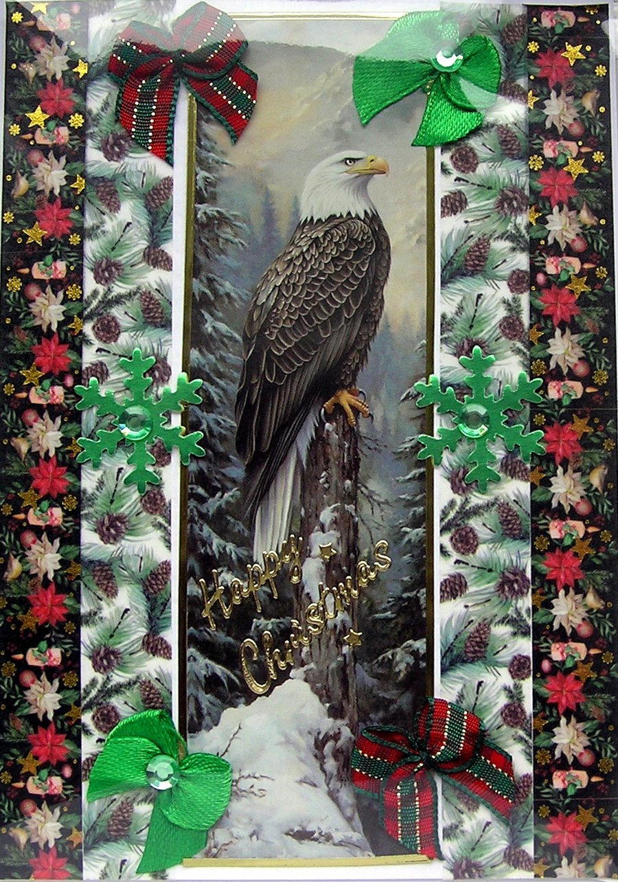 Hand Crafted Decoupage Chistmas Card - Happy Christmas (3231) Wild Eagle Bird