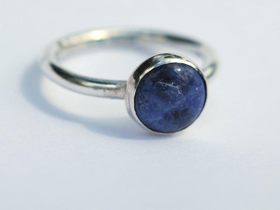 Small Sterling Silver Ring with Sodalite Gemstone,  size I-J