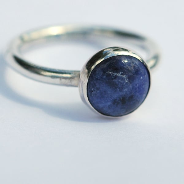Small Sterling Silver Ring with Sodalite Gemstone,  size I-J