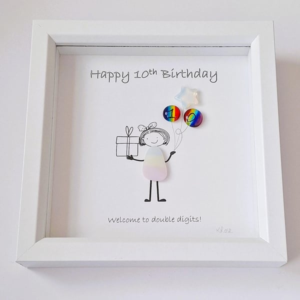 10th Birthday Sea Glass Art: Rainbow Balloon Gift