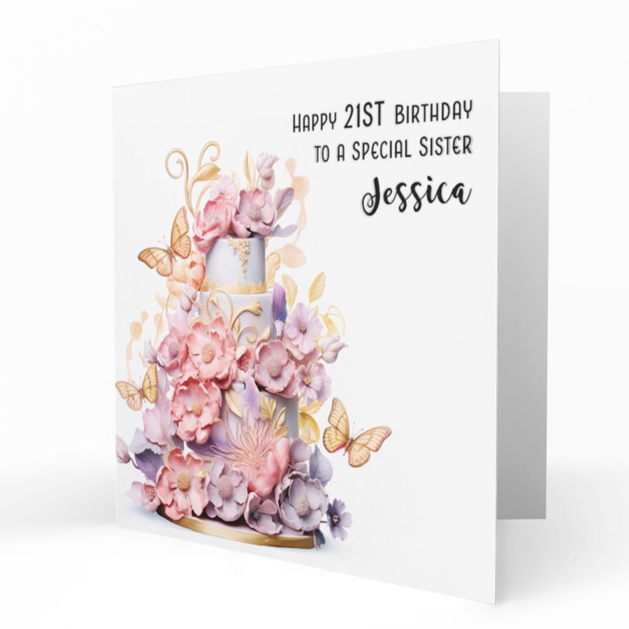 Personalised Birthday Card, Female, Cake, Butterflies, Mum, Gran C188