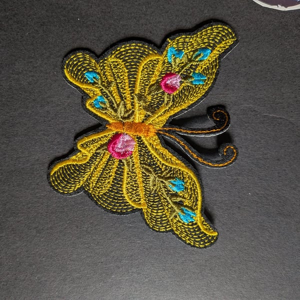 Butterfly Yellow - Embroidered  Iron on Patch