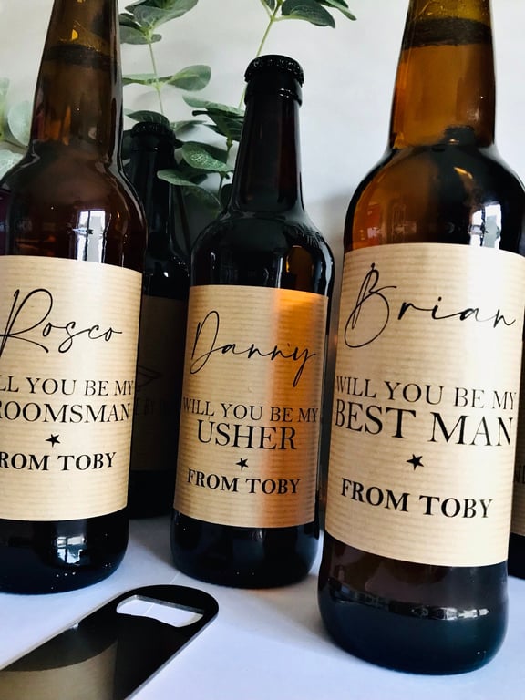 Will you be my Best man, Usher, Groomsman personalised beer bottle label, best m