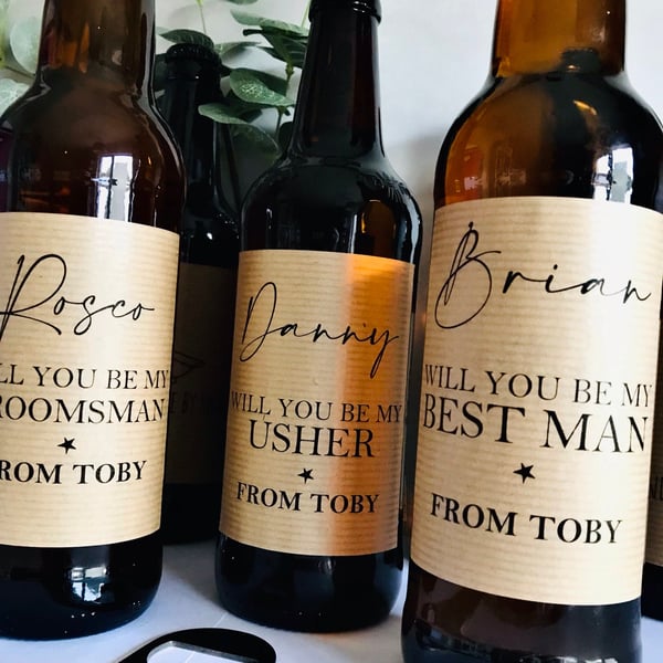 Will you be my Best man, Usher, Groomsman personalised beer bottle label, best m