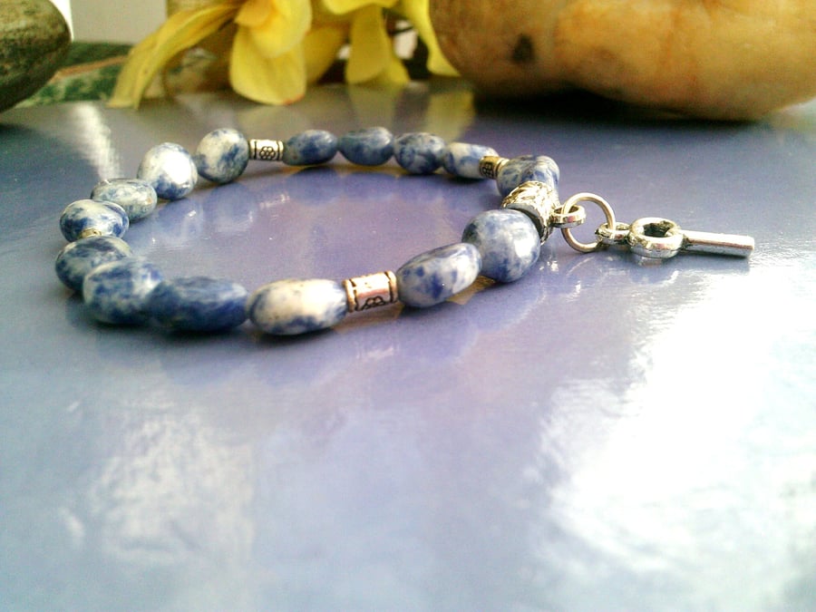 Blue Semi Precious Sodalite Charm Bracelet, Gemstone Stretch Charm Bracelet