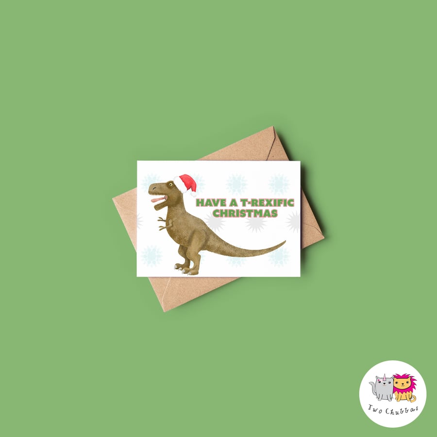 Have A T-Rexific Christmas Card, A6 Christmas Card, Cute Animal Christmas Card