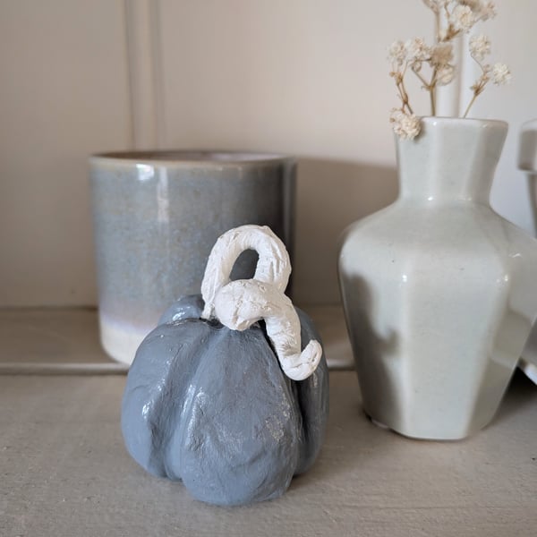 White & Navy Clay Pumpkin 