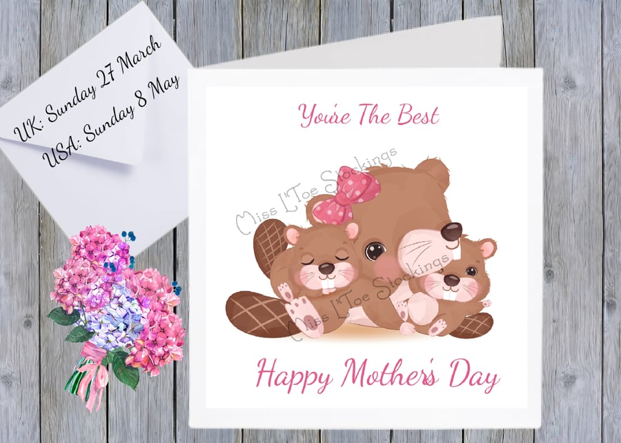 Personalised Cute Beaver Mother's Day Card: Add Your Message