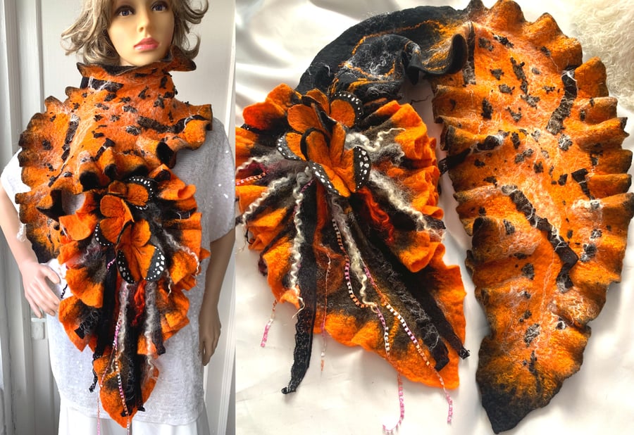 Hand Felted, Wool Jewelry scarf-100% WOOL MERINO- DELIGHT-