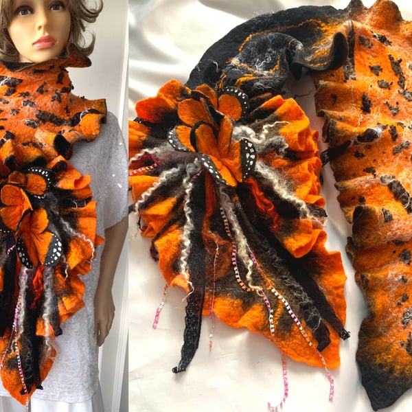 Hand Felted, Wool Jewelry scarf-100% WOOL MERINO- DELIGHT-