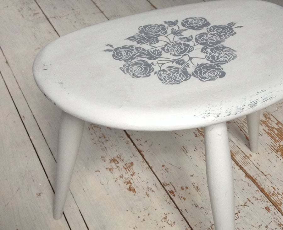 Hand Printed and chalk painted stool