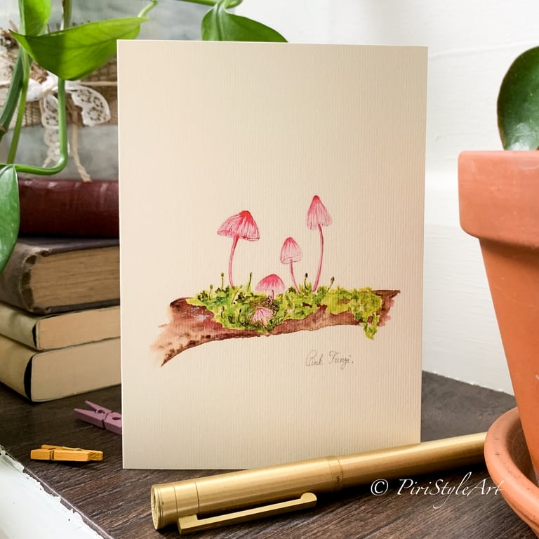 Pink Fungi Botanical Greeting Card – Pinks & Greens Collection