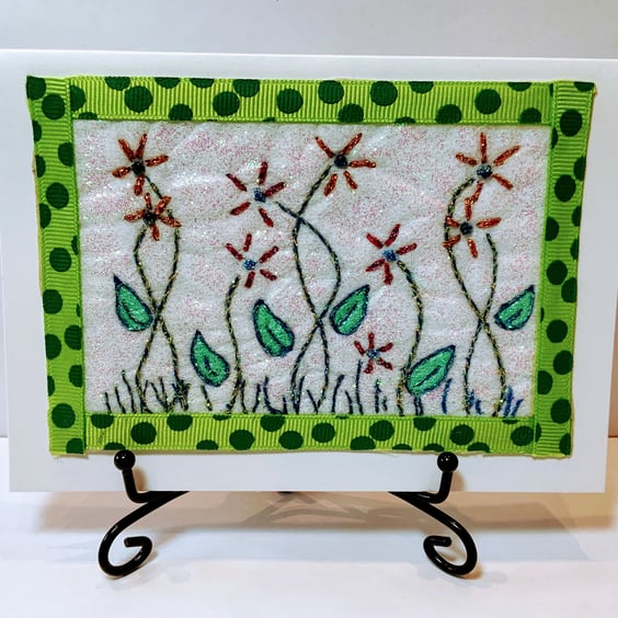 'Summer Blooms'  Hand Embroidered Textile Art Card