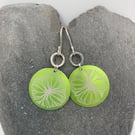 Lime green aluminium circle tree earrings with silver ring