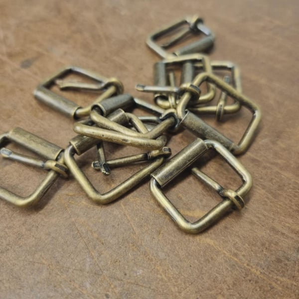 10X 20mm Brass Tone Roller Buckle