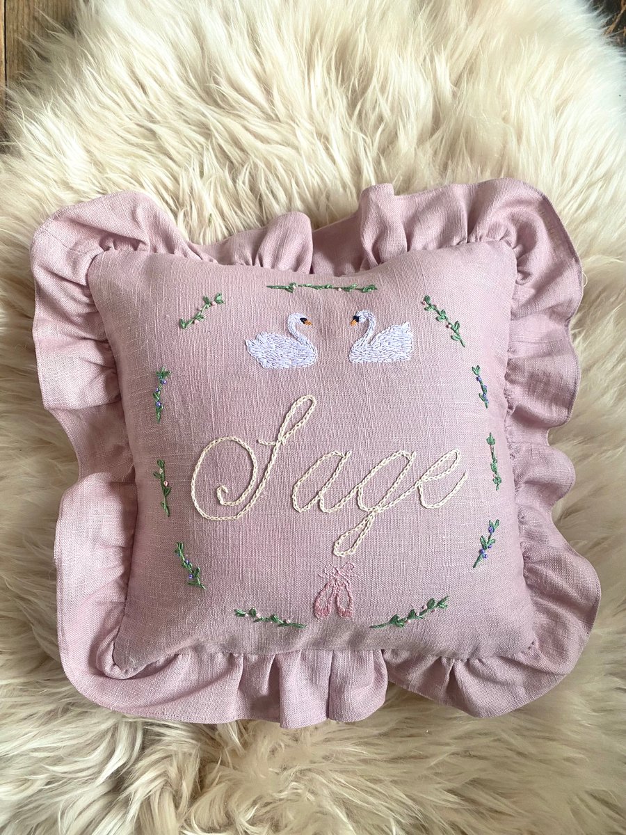 Hand embroidered personalised Linen Cushion - made to order