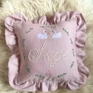 Hand embroidered personalised Linen Cushion - made to order