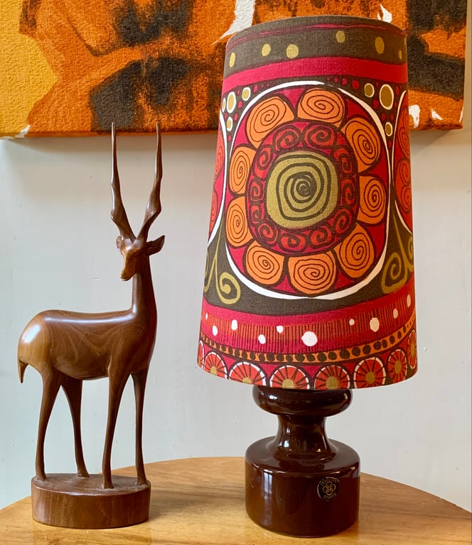 RARE Red Scandi Nordic style 60s 70s Vintage Fabric Lampshade option 