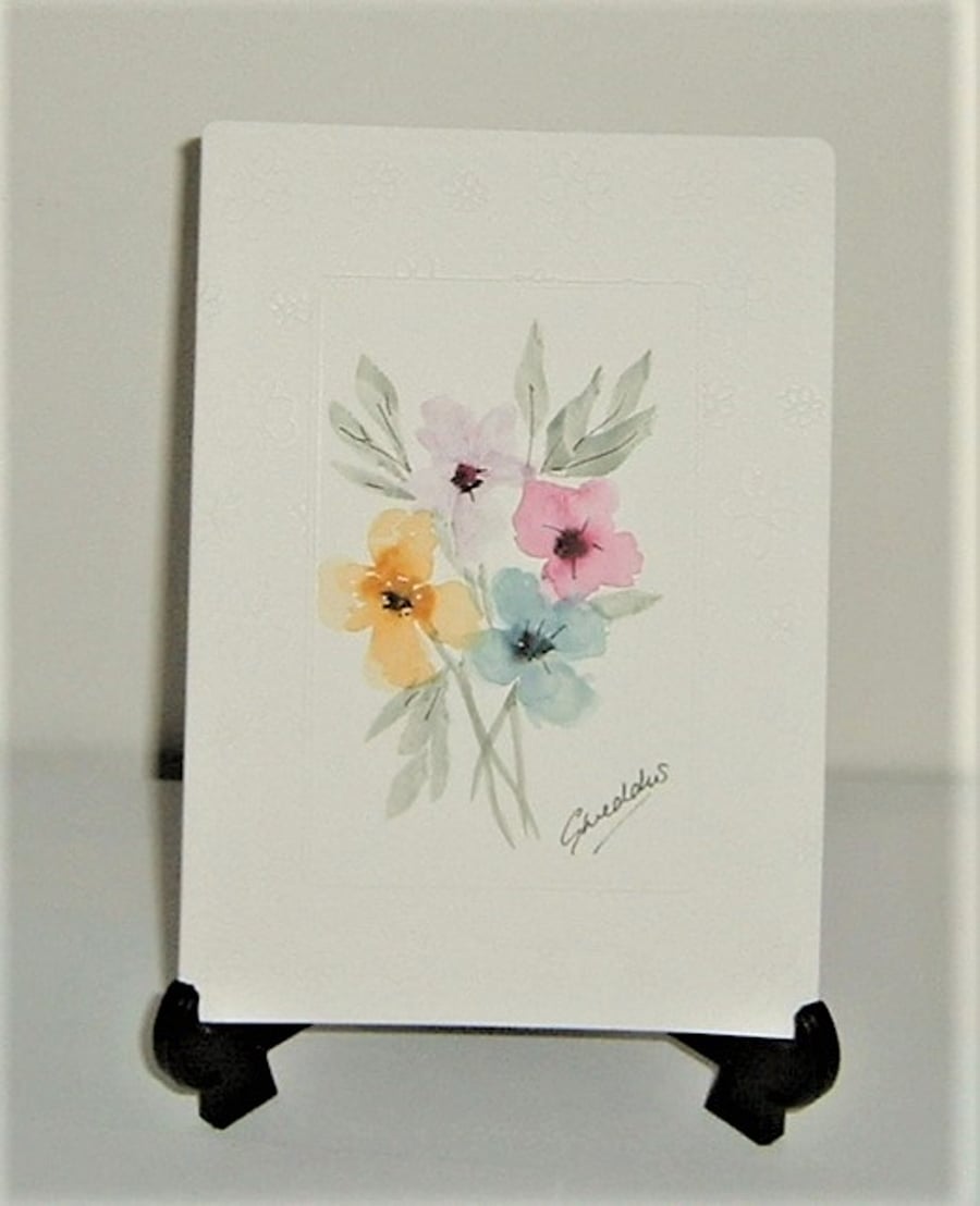 original hand drawn and painted floral blank  greetings card ( ref f 761)