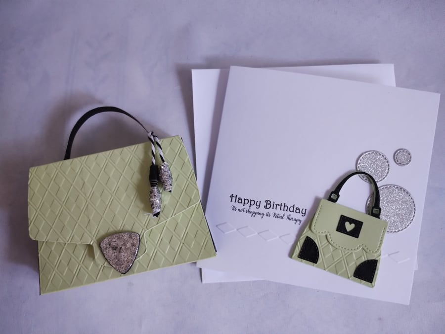 Happy Birthday Card & Gift Bag, Its not shopping its retail therapy, Lime Black