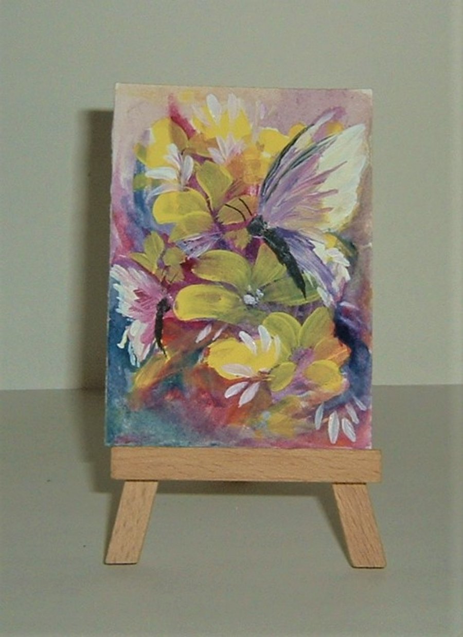 hand painted floral acrylic miniature art painting ( ref F 244)