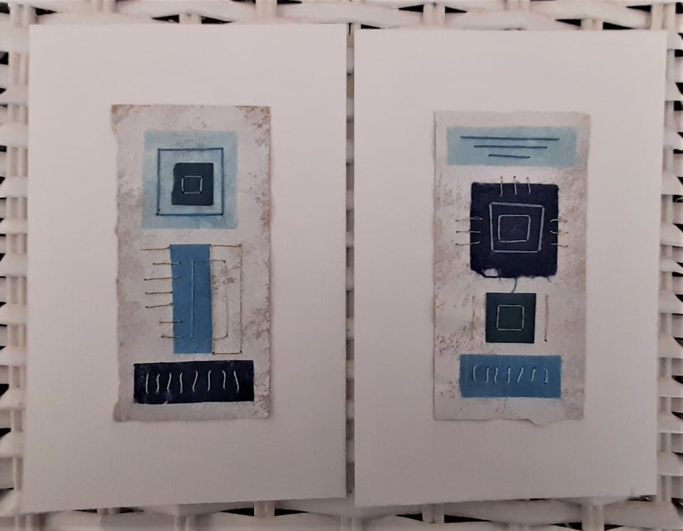 Colourful Combinations in Blue Tones Handstitched Geometric Art Pictures