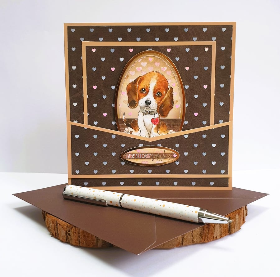 "Birthday Wishes" Greeting Card, Happy Birthday Blank Card feat. a Beagle Puppy
