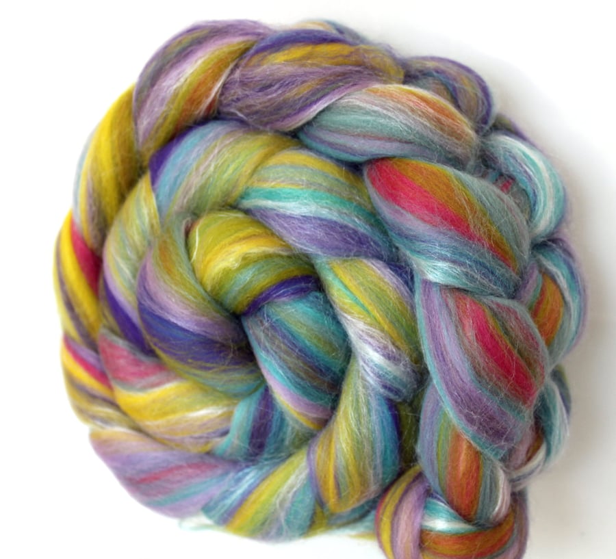 Lilac n Lime Blend Luxury Merino and Silk combed wool top 100g