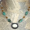 Amber Colour Turquoise Type Stone Cabochon Charm Necklace