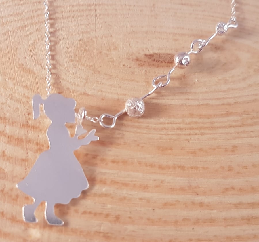 Sterling Silver Girl Blowing Bubbles Necklace
