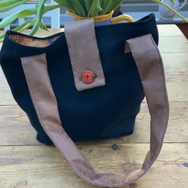 Handbag. Blue Tweed Handbag. Lewis and Irene “Water Meadow” ” lining. 