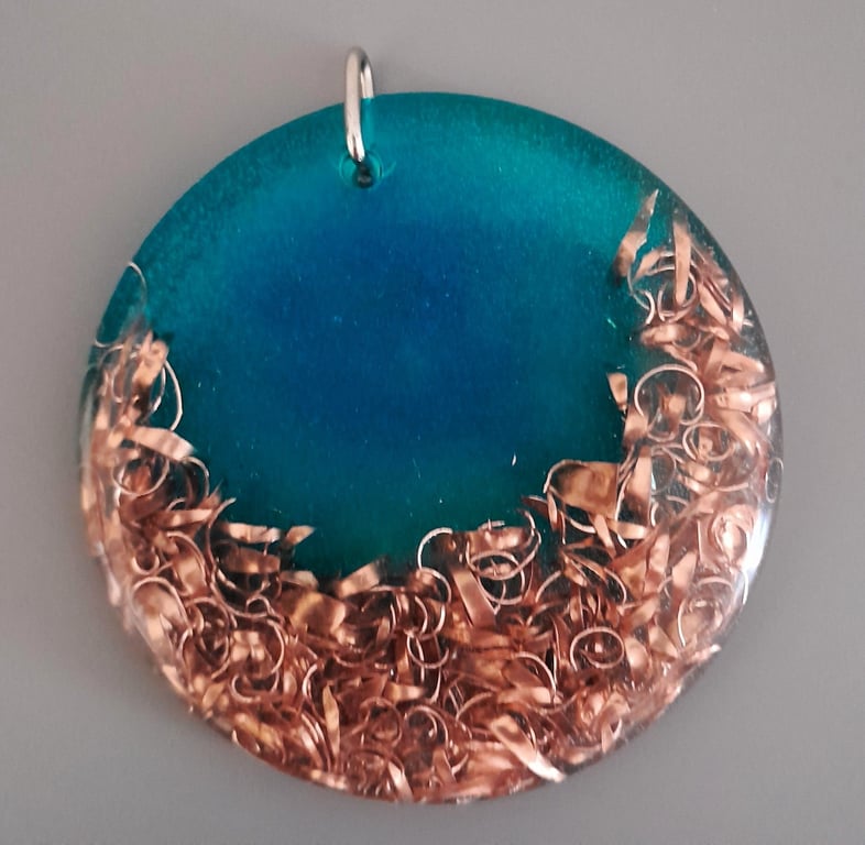 Copper Pendant Necklace large round turquoise and copper  
