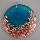 Copper Pendant Necklace large round turquoise and copper  