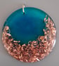 Copper Pendant Necklace large round turquoise and copper  