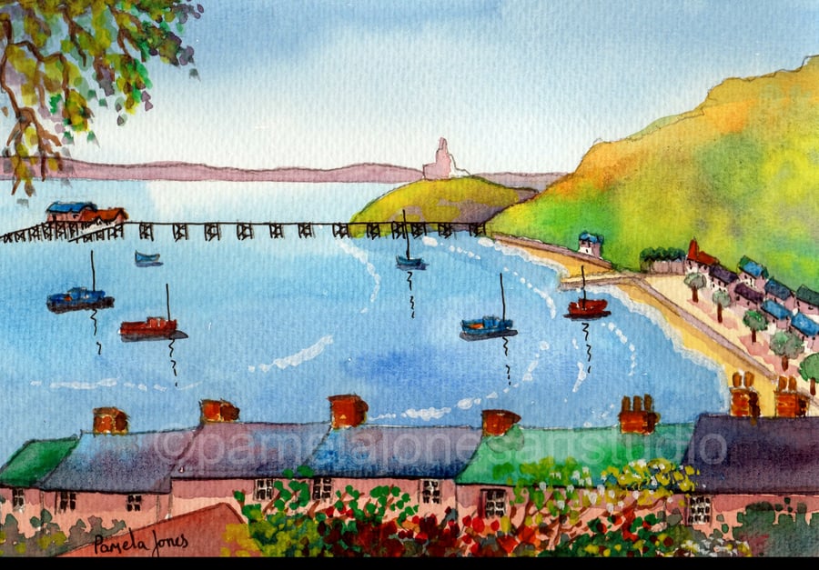 Mumbles, Over The Houses, South Wales, Original Watercolour in 14 x 11'' Mount