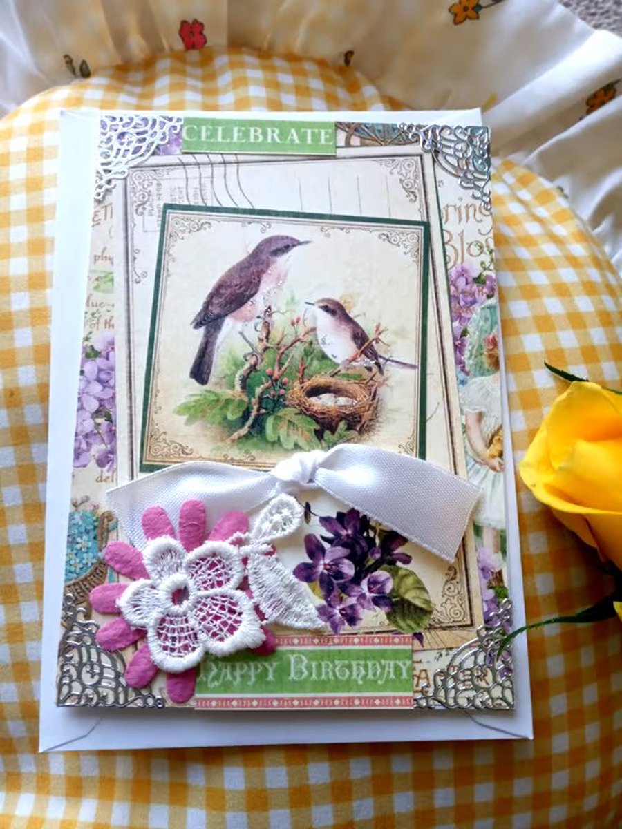 Vintage-style Birthday Card - Special Birthday Card - Bird Birthday Card
