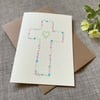 Hand-drawn floral cross card, blank inside, baptism, christening, dedication