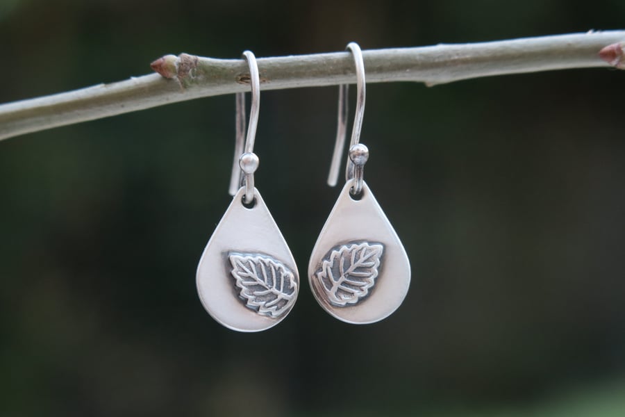 Dainty Dangle Earrings, Small Teardrop Earrings, Silver Everyday Leaf Jewellery