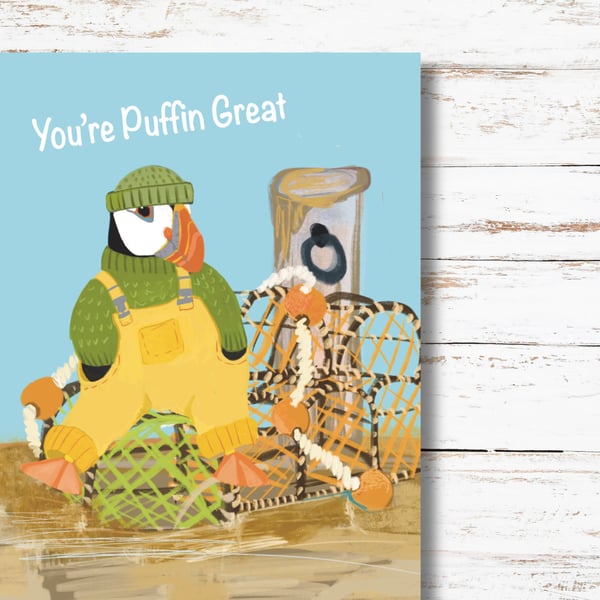 Fun Card Cute Puffin Illustration