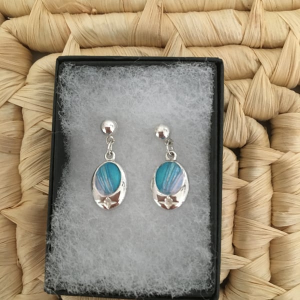 Handcrafted Azure Oval Earrings