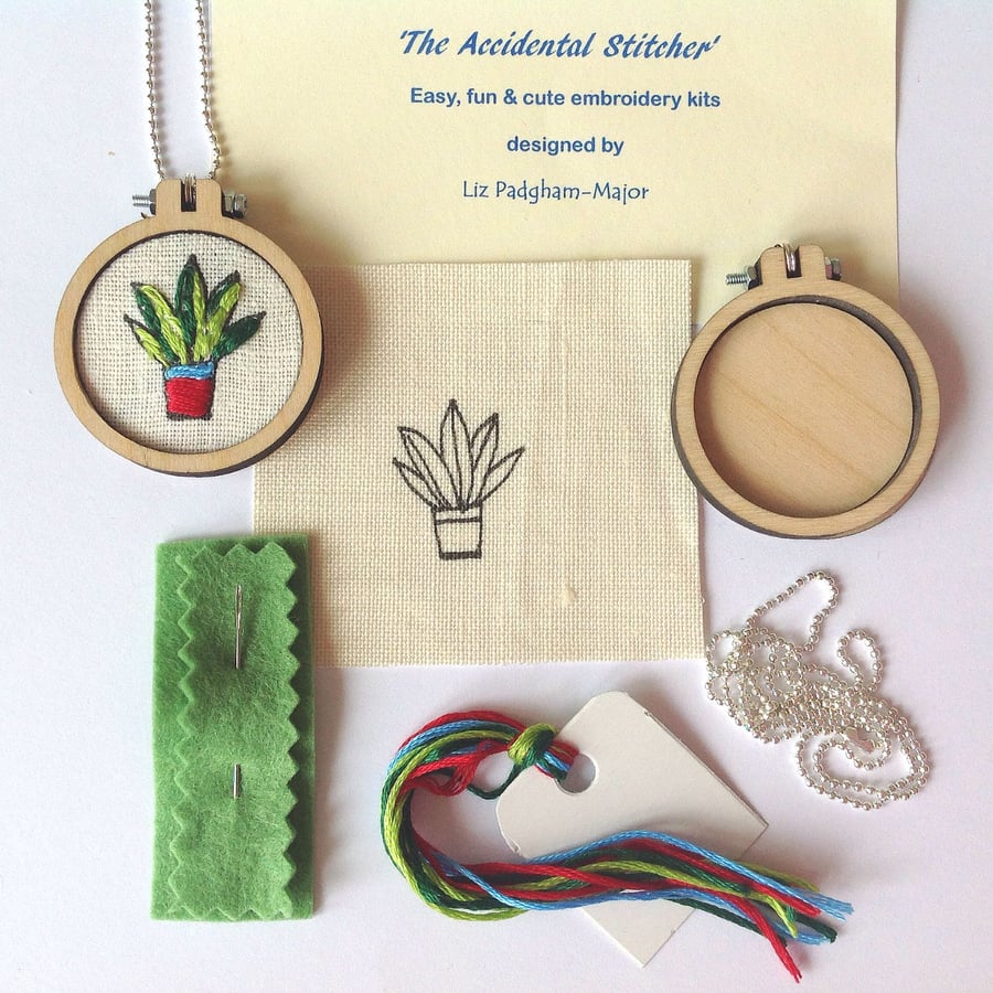 Pot Plant Embroidery Kit, Necklace Kit