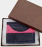 Leather Cardholder Handstitched Navy and Hot Pink three slot - Image 1