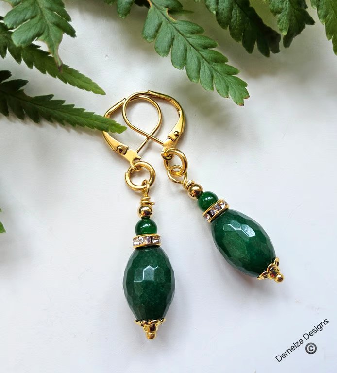 Green Agate Huggie Gold Plate Earrings