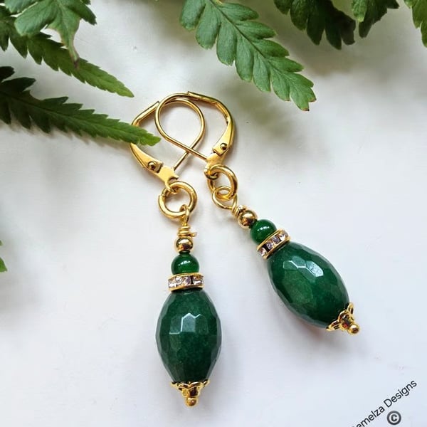 Green Agate Huggie Gold Plate Earrings