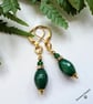 Green Agate Huggie Gold Plate Earrings