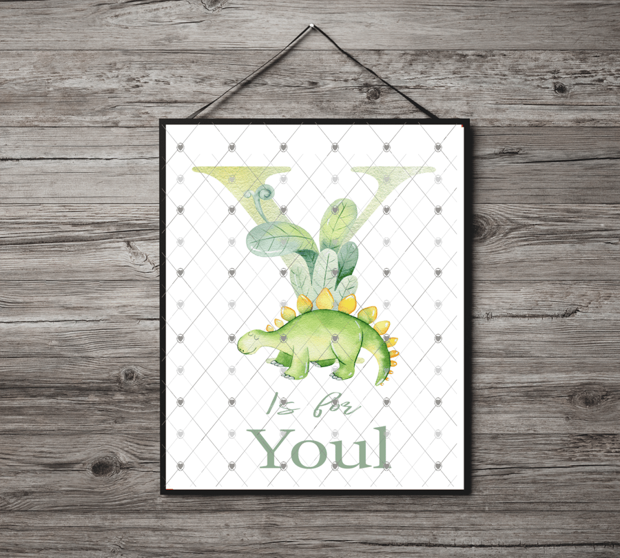 Dinosaur Initial Name Print, Letter Y Custom Print, Letter Y Personalised Art