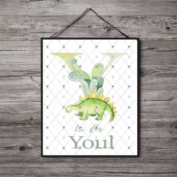 Dinosaur Initial Name Print, Letter Y Custom Print, Letter Y Personalised Art