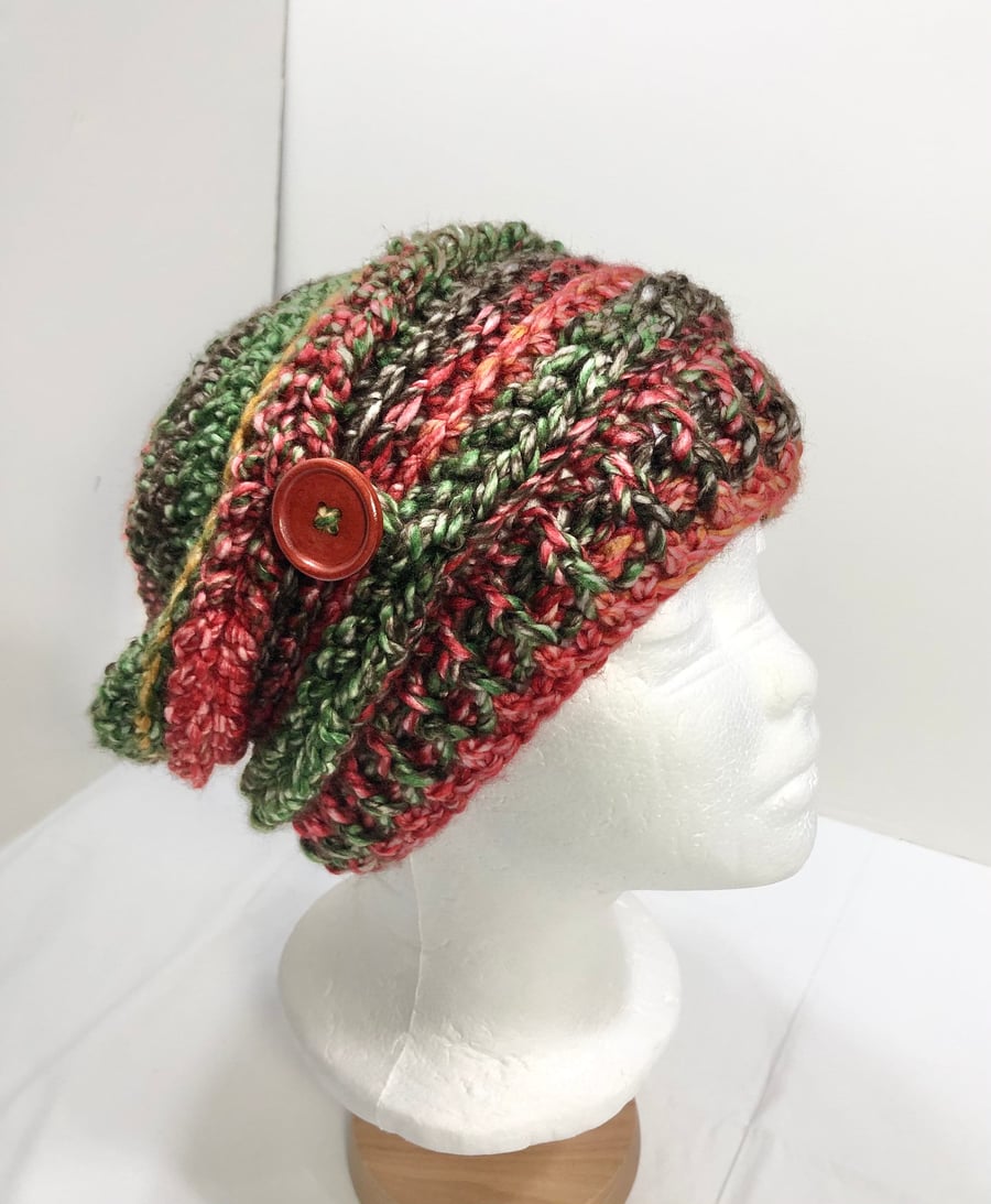 Womens Slouch hat, Autumn mix colours, Chunky hat, Crochet hat